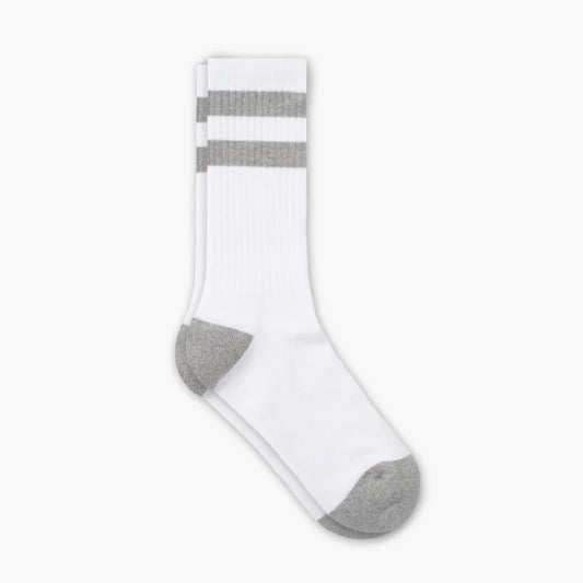 Men's Cotton Crew Sock | White x Grey Stripe
